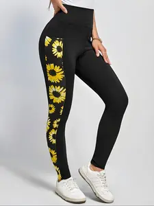 Flower Power High Waist Daisy Tights - Women's Flower Printed Yoga Pants, Suitable for Running, Fitness, Waist Lifting, and Hip Blossoming (Plant Sports Wear, Garden Fashion Style)
