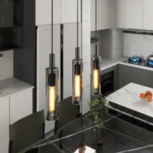3-Pack Black Industrial Pendant Lights for Kitchen Island, Adjustable Height Modern Glass Shades, for Kitchen & Dining Room,No Bulbs Included