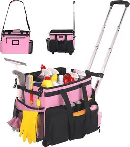 Large Rolling Cleaning  Bag with Detachable Trolley,  Cleaning  on Wheels for Housekeepers, Cleaning Cart Supplies Organizer for ,,Office,Picnic () (in )