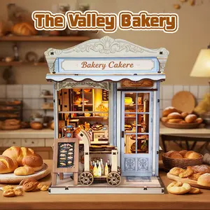 3D Wooden Puzzle for Adults, Rustic Grain Bakery Book Nook Model Kit with Ambient Lighting, Unisex DIY Miniature Set Dollhouse, Collectibles House Decoration for Birthday Christmas Gifts