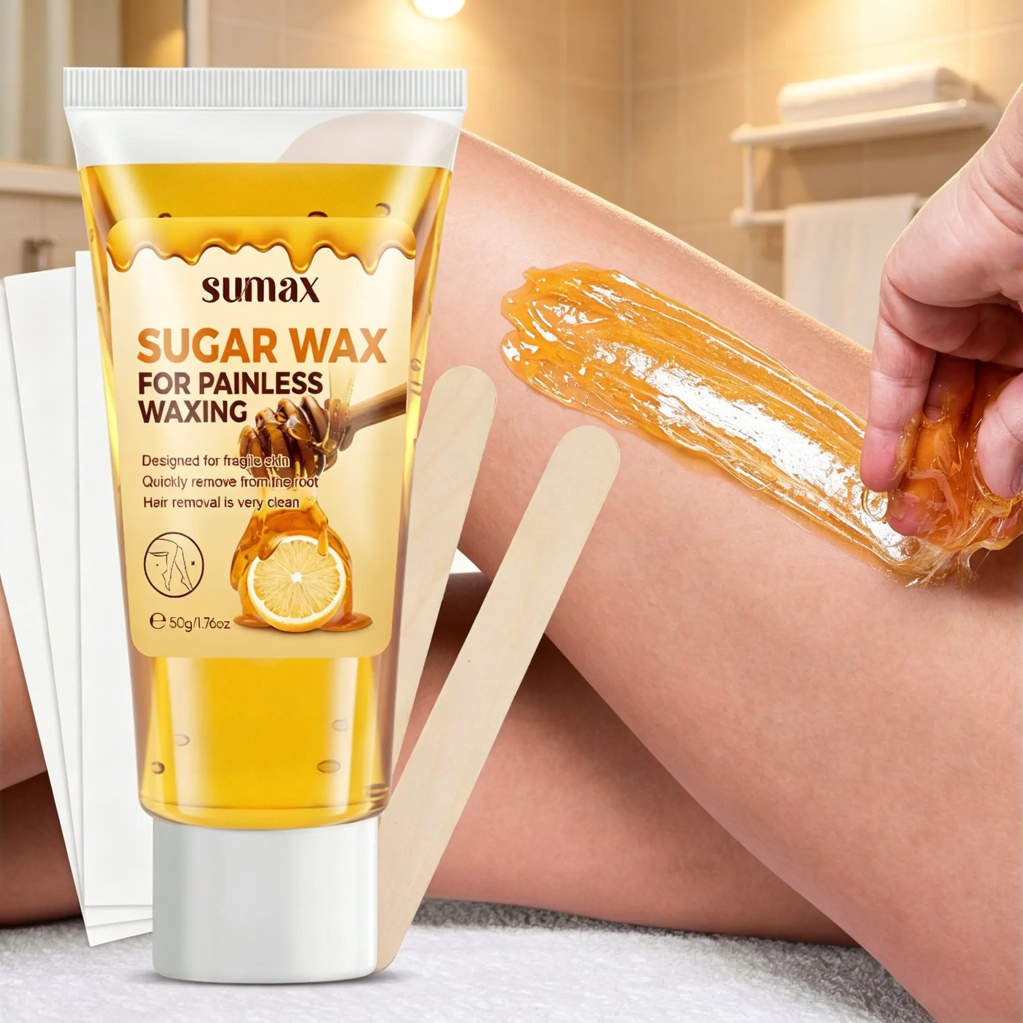 Hair Removal Wax Kit 50g + 2 Wooden Sticks + 3 Wipes, Body Care Wax Full Body Hair Remover Set, Suitable for Legs, Armpits, Summer Freshness, Body Waxing