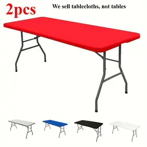 2pcs Polyester Rectangular Elastic Universal Tablecloth Protective Cover For Home Parties, Banquets, Picnics, Wedding Decorations, Washable Table Cover