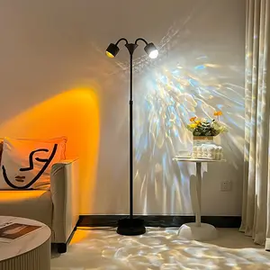 Double-Head RGB Sunset Wave Projector Light | 360° Rotating 3D Ripple Effect | Dimmable Mood Lamp for Bedroom, Living Room, Party - Black