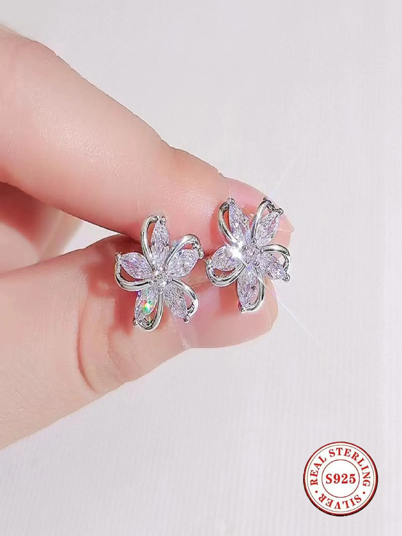 S925 Sterling Silver Flower Stud Earrings for Women, Available in Silver/Gold. Cubic Zirconia Floral Earrings, Cz Stud Earrings, Hypoallergenic Sparkling Marquise Zircon Studs. Versatile Jewelry Gift for Daily Wear, Parties and Weddings