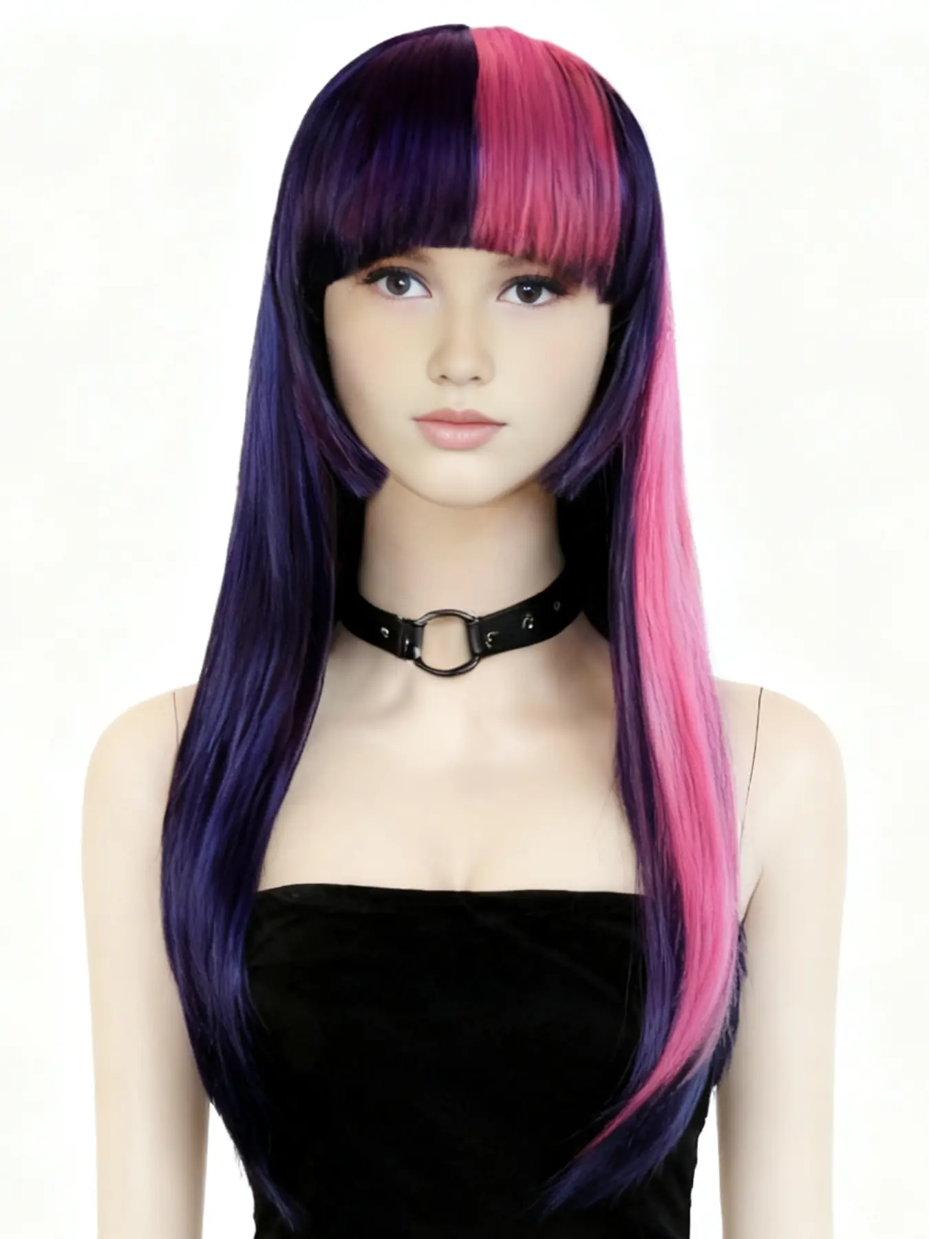 Anime Pony Cosplay Wig, Long Straight Hair with Bangs, Straight Hair Texture, 22 Inch Dark Mixed, Anime Aesthetic, Perfect for Women Halloween Costumes & Parties