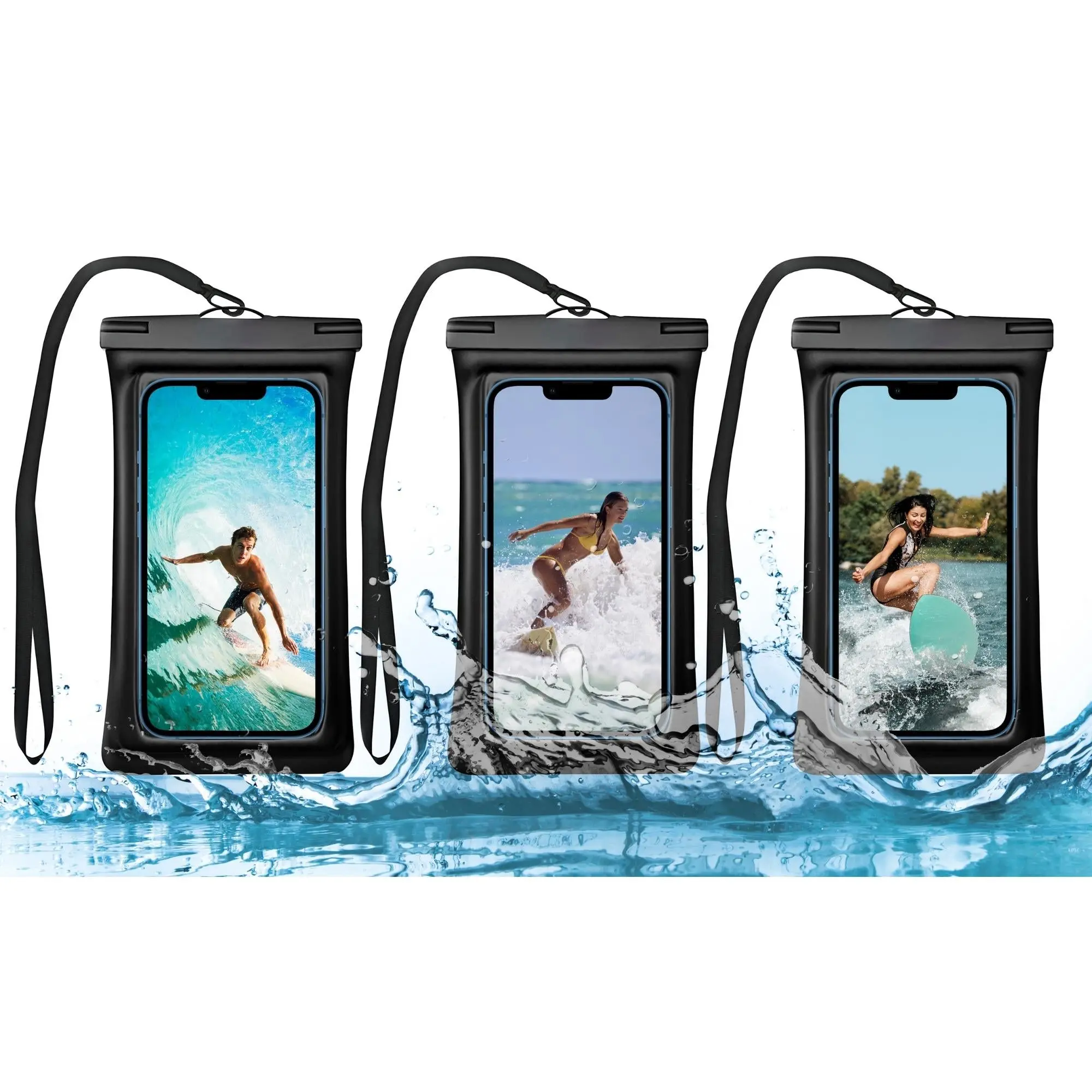 3-Pack Classic Waterproof Transparent Smartphone Protective Cover with Neck Cord - Lightweight Handheld Dual-Phone Accessory, All-Weather Protector, Home Organizer Storage Bag for Photo Protection, Room Accessories