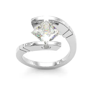 Jzora Princess Cut Synthetic Moissanite Ring for Women – Modern 925 Sterling Silver Solitaire Ring,Unique Minimalist Wedding Jewelry Gift