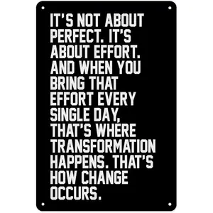 Motivational Wall Art, It'S Not Perfection That Matters, It'S Hard Work Inspirational Quote, Home Gym And Classroom Poster, Encourage Success Decorative Metal Sign, Aluminum 8 X12 Inch