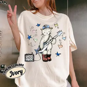 Rock Star Cat Graphic Tee, Cat Performance Shirt, Funny Rock Cat Design, Music Lover Cat Shirt, Rockstar Cat T-shirt, Trendy Animal Shirt, Gift for Cat Lovers, Comfort Colors Black Tee, Cool Cat Shirt