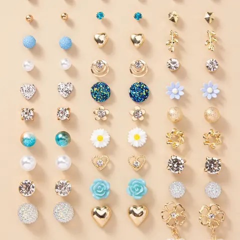 30pairs Faux Pearl Heart Rhinestone Decorated Stud Earrings Set for Gift, Fashion Jewelry for Party, Daily Clothing Decor, Trendy All-match & Exquisite Jewelry for Birthday Gift