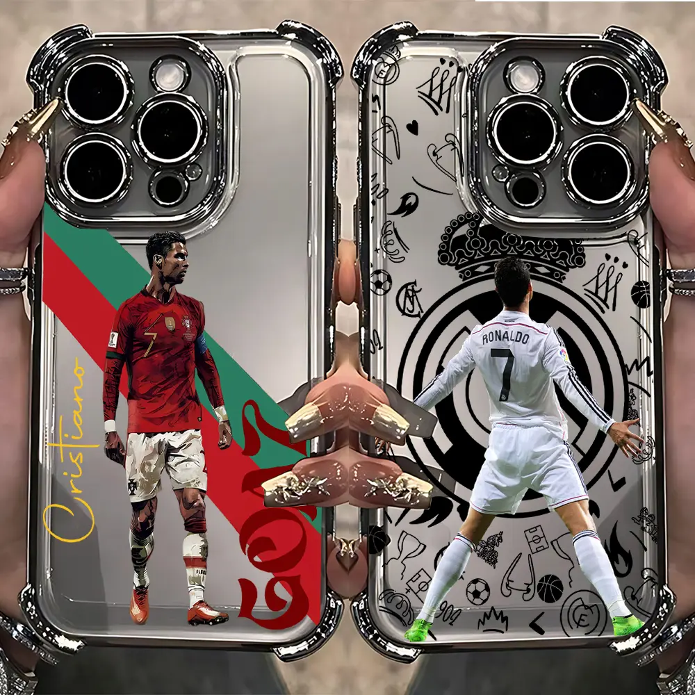 CR7 Football Legend Star Plated Silicone Smartphone Cover - Shockproof, Anti-Fall Airbag Protection Accessory for iPhone 17,17e,16e,16,15,14 Pro Max,XS Max,Air,Plus