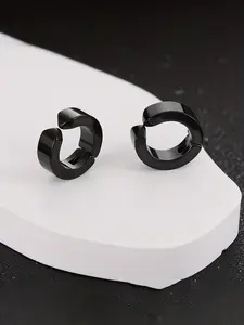 Men's Minimalist Stainless Steel Hoop Earrings, Punk Hip Hop Style Jewelry Gift, Fashionable Ear Cuffs for Men, Trendy Accessories