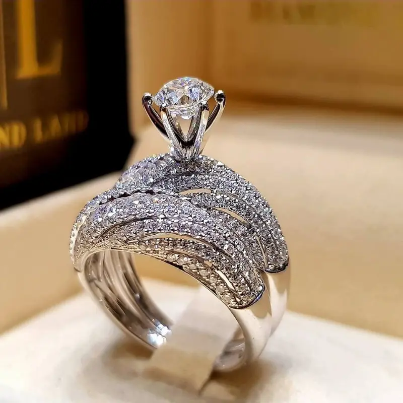 Couple wedding ring set - Engraved and embellished with diamonds, eye-catching men's and women's rings - Ideal for engagement, marriage, anniversary, and sentimental gifts. Perfect for formal events and daily wear.