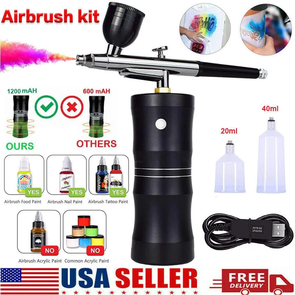 Portable Airbrush Kit Mini Air Compressor Rechargeable Handheld Spray Gun for Nail Art Cake Decorating Makeup Model Painting Tattoo Barber