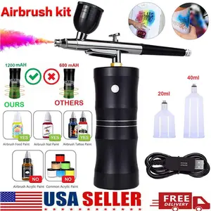Portable Airbrush Kit Mini Air Compressor Rechargeable Handheld Spray Gun for Nail Art Cake Decorating Makeup Model Painting Tattoo Barber