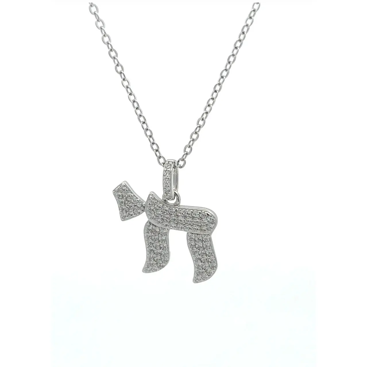 Pave Chai Pendant Silver Necklace