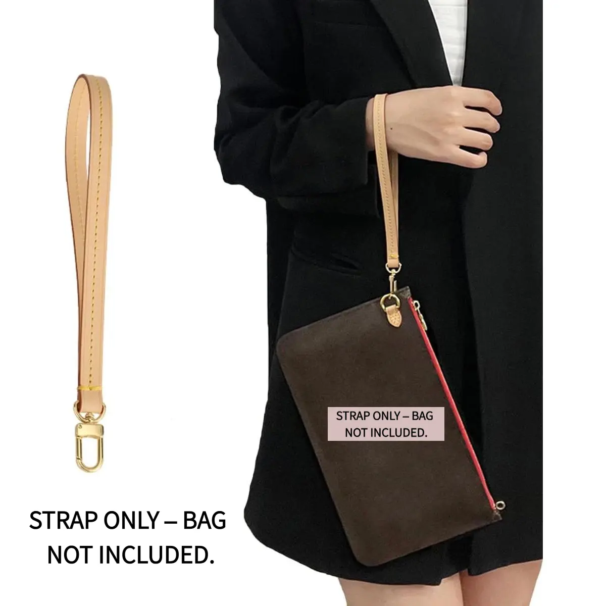 Ankes Purse Hand Wrist Strap,Vachetta Leather Replacement Wristlet Keychain Strap Clutch Bag Vachetta Leather Wristlet Strap for Neverfull Pouch Conversion