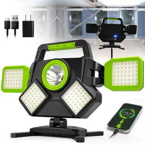 55W Rechargeable Work Light, 5000LM Magnetic Work Light, Foldable&360° Rotatable Led Work Light with 6 Light Modes, Powerbank, Portable Work Lights for Mechanic Jobsite Workshop Car Repairing