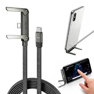 2 in 1 Invisible Stand Charging Cable 240W Fast Charging Cable Nylon Braided Multi-Angle Adjustable Bracket for iPhone Android Laptop Gaming Devices