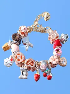 Cherry Charm Bangle Bracelet, Cute Cake Heart Design, Adjustable DIY Rainbow Bracelet, Butterfly & Donut Theme, Perfect for Girls, Mix Bracelet