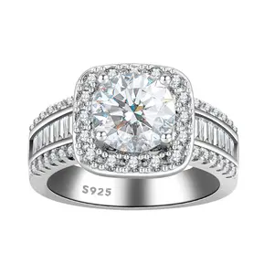 3CT Square Halo Ring, Sterling Silver 5A CZ Wedding Band for Women, Engagement Ring Jewelry Promise Ring Gift for Her