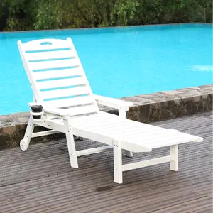 HDPE Chaise Lounge Chair Outdoor, Pool Lounge Chairs with 4-Position Adjustable Backrest, Supports Up to 400 LBS for Patio Poolside Deck Beach Backyard (white)