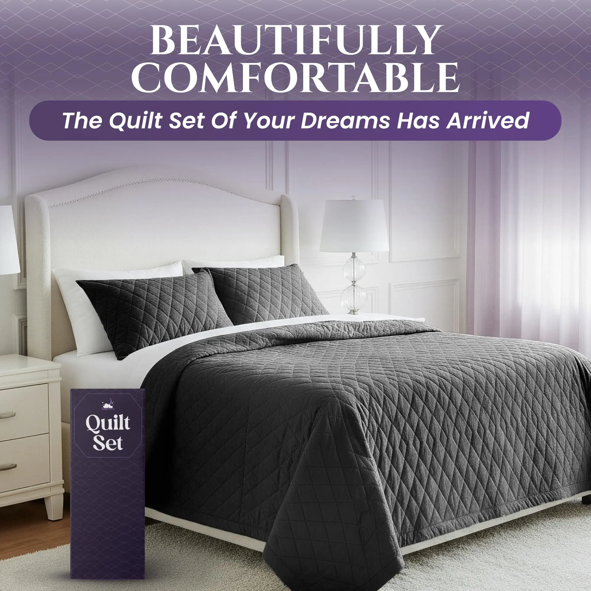 SLEEPHORIA Quilt Bedding Set - Cloud Soft All-Season Bedspread 2 PC w/Sham, Bed Quilt Coverlet - Oversized, Light Weight, Ultra Durable, Easy Care
