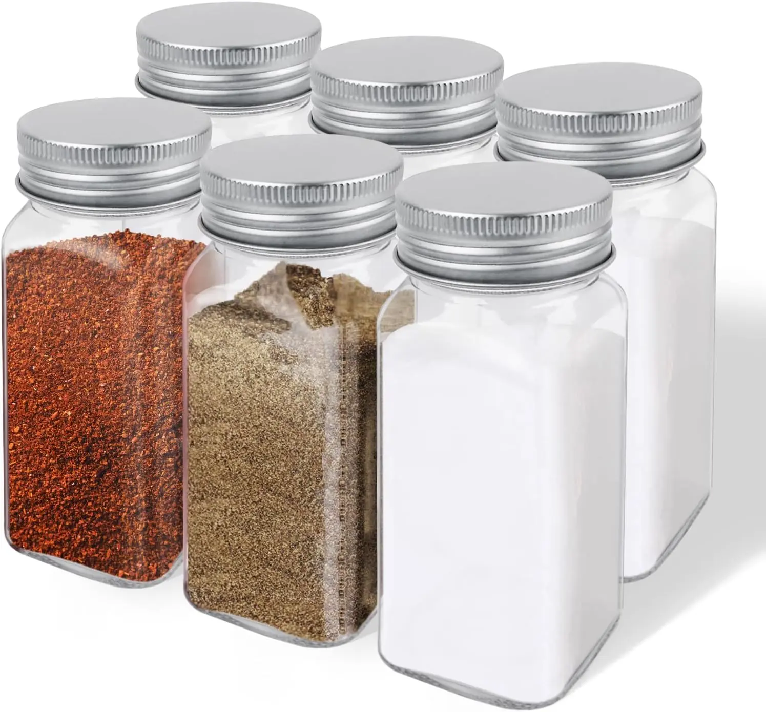 4oz Glass Spice Bottles with Shaker Lids, Restaurant & Home Kitchen Storage | Square Air-Tight Containers for Spices, Salt, Pepper (Set of 6, 120ml)​