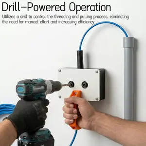 Drill-Powered Wire Puller Tool – Portable Handheld Cable Pulling Tool for Hidden Pipe Wiring & Wall Conduit, Electricians' Fish Tape Alternative for Fast DIY Wire Running
