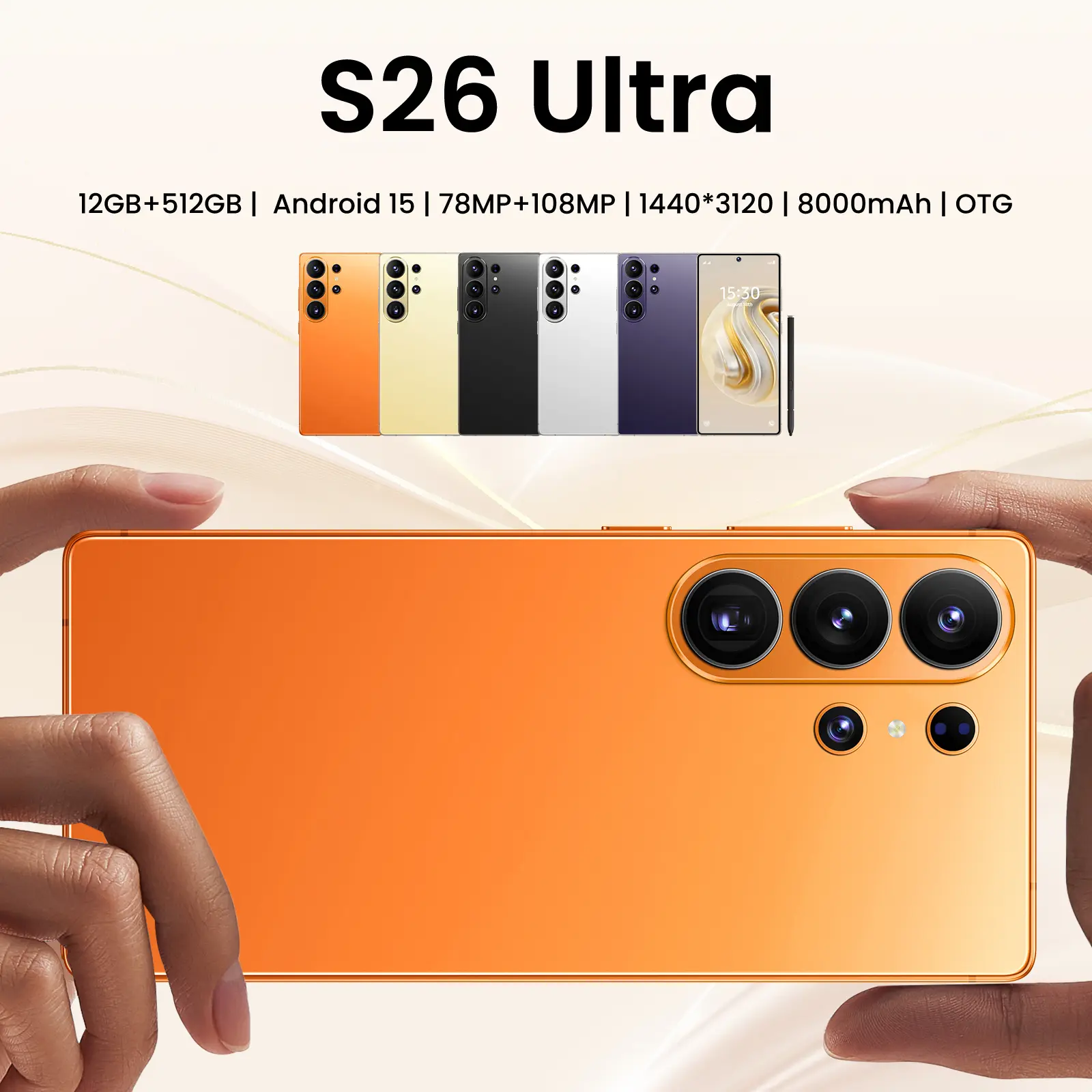 2026 New S26 Ultra 5G Android 15 Phone, 12GB+512GB, 6.99" HD Screen, 78MP+108MP Cam, 8000mAh, Stylus & Case, Perfect Holiday/Birthday Gift