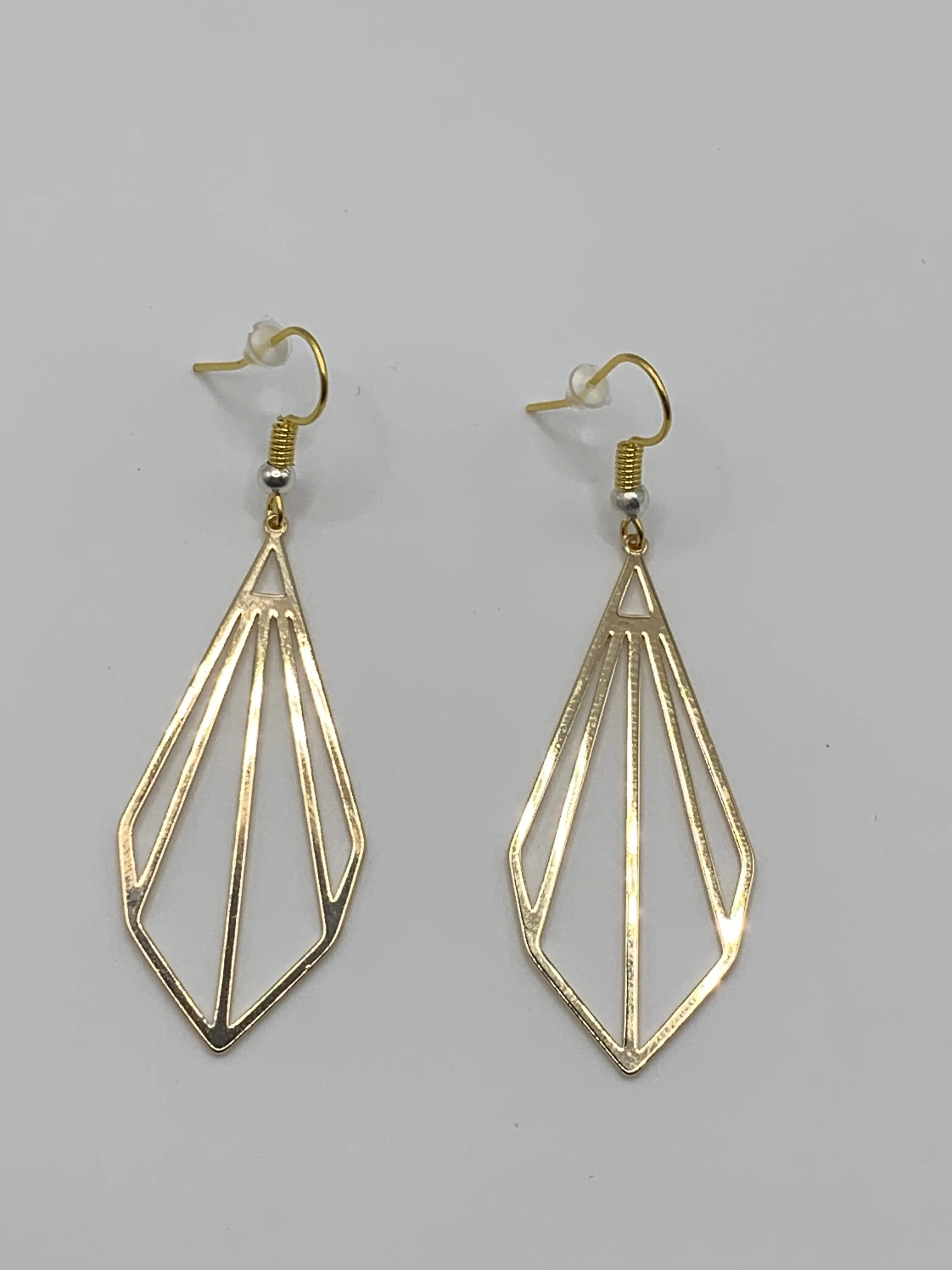 18K Gold Drop Earrings, Gold Prism Dangle Earrings