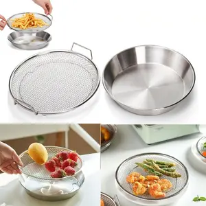 Stainless Steel Frying Net with Tray | Crispy, Oil-Free Draining in Seconds Food Colander Kitchenware