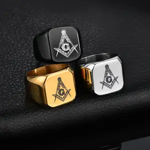 1pc European And American Cross-border Stainless Steel Retro Personalized Hip-hop Freemasonry AG Square Ring
