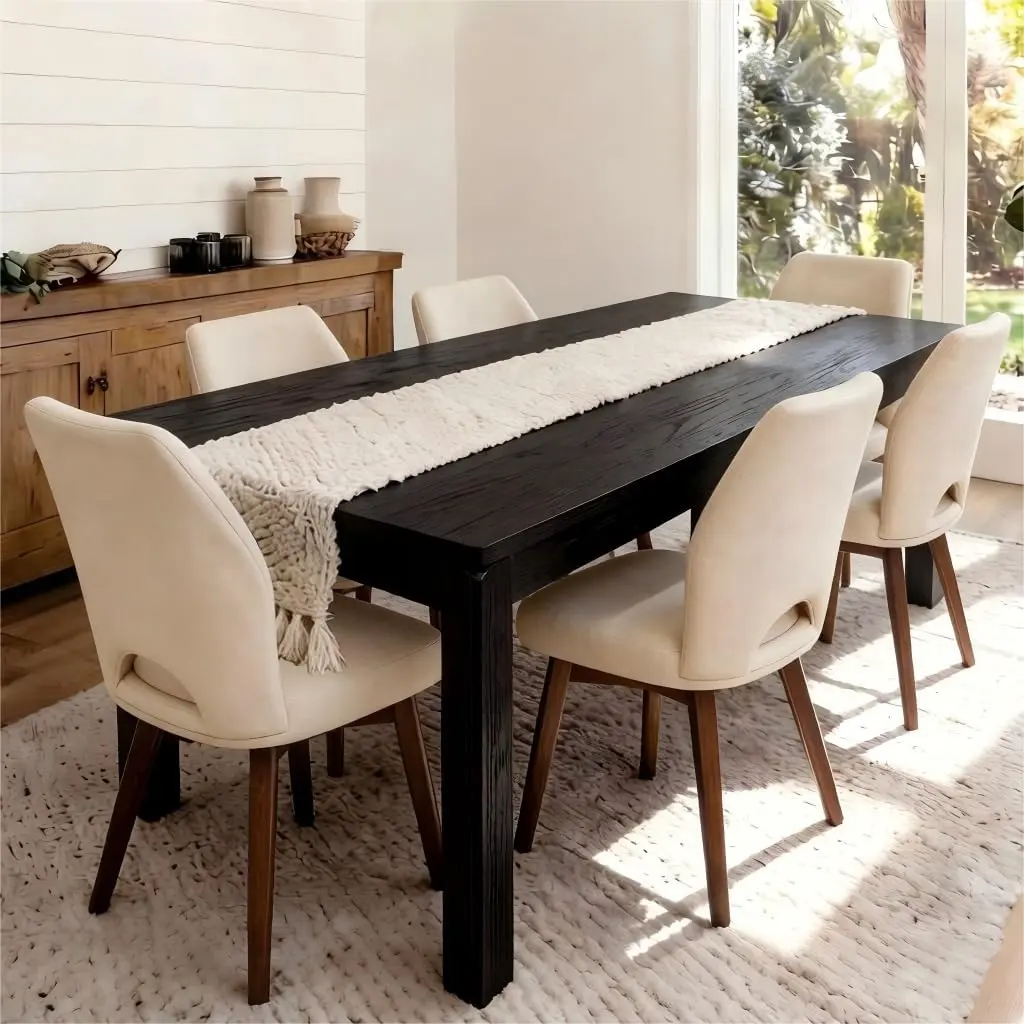 Farmhouse Dining Table, 70" Rectangular Kitchen Table for 4–6 People with Rounded Corners, Modern Dining Room Table for Family Gatherings, Easy Assembly, Black