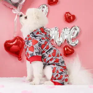 Heart & Letter Print Puppy Dog Jumpsuit, Cute Pet Costume with Hood, Daily Wear Pet Clothes Outfits for Small Dogs, Pet Supplies