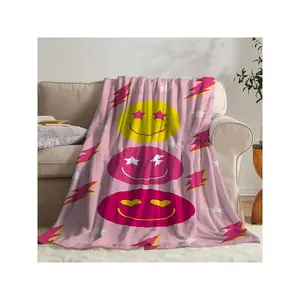 1pc Cute Pink Face Blanket - Soft & Cozy Flannel, Sofa, Bed, Office, Gym, Camping & Travel, All-Season Use, Washable, Gym Blanket |   Playful Design |   Fabric, Blankets