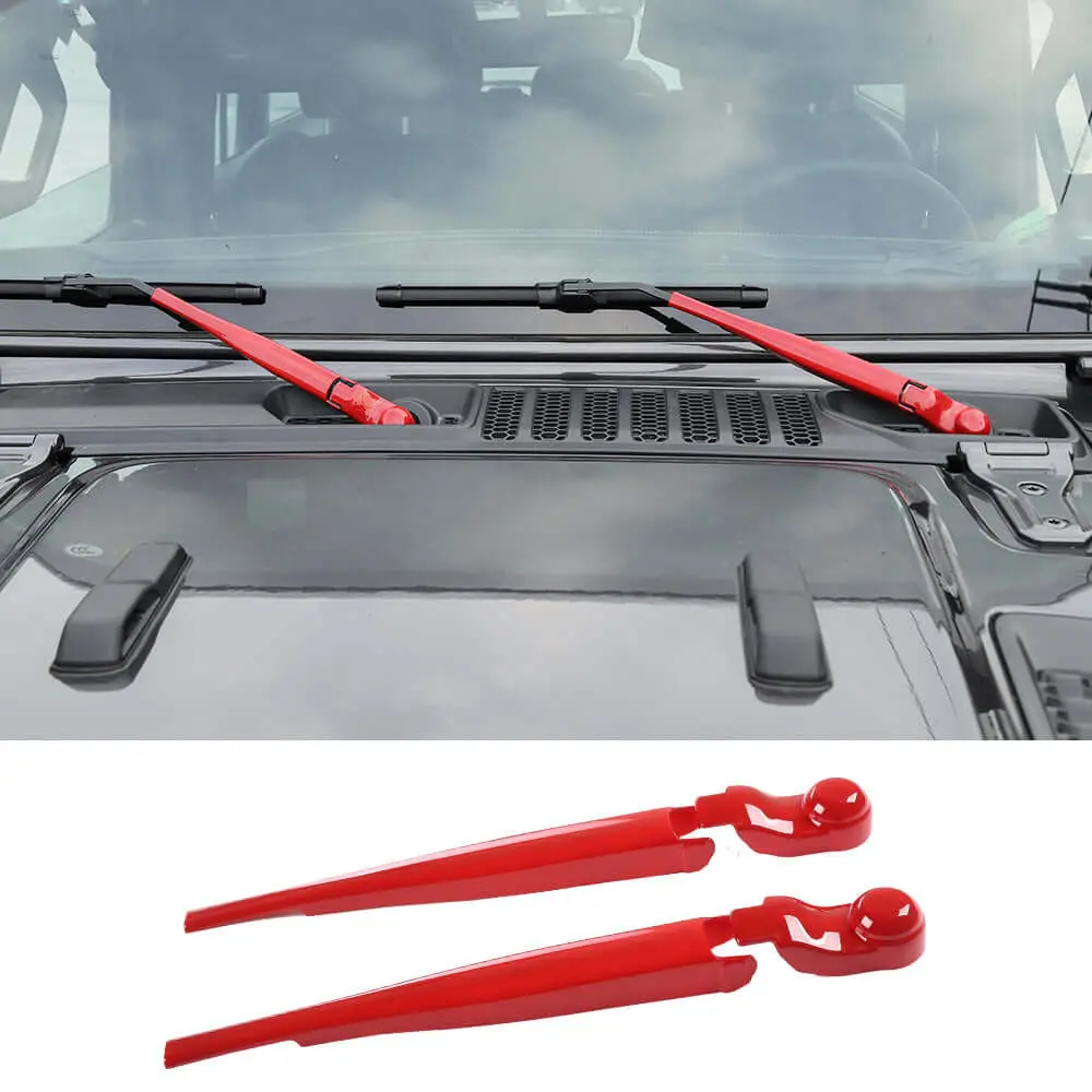 2-Item Set Automotive Front Window Rain Wiper Nozzle Cover Trim for 2018+ Jeep Wrangler JL-JLU & Gladiator JT, ABS Red Green Carbon Fiber Car Exterior Accessories, Laser-Cut Design, Double Sided Tape, Precise Fit, UV Resistant, 35*5*3 cm