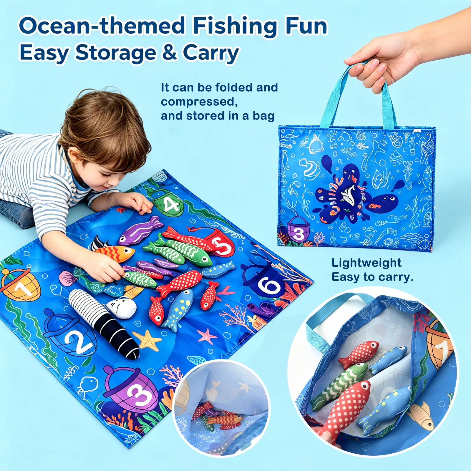 Montessori Sensory Fishing Game for Toddlers | Foldable Travel Toy with Storage Bag | Boost Focus & Parent-Child Learning | Perfect for Home, Travel & Gifts, Busy Board Toy