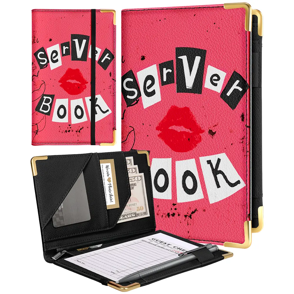 Slohif Server Book for Waitress Cute Serving Books with Zipper Pocket Accessories Leather Server Check Book Restaurant Waiter Server Booklet Organizer Ticket Book Holder