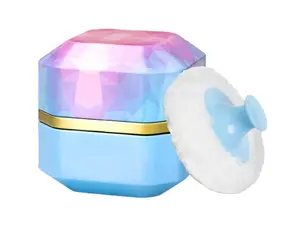 Body Powder Puff and Container, 3.35" Portable Dusting Powder Container with Soft Puff Powder Case Box Jar for Baby Women Home and Travel Use(Blue)