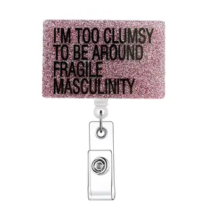 English Letters Retractable Badge Reel, 1 Count ID Holder with Clip, Identification Supplies for Nurse, Doctor, Student & Office Staff