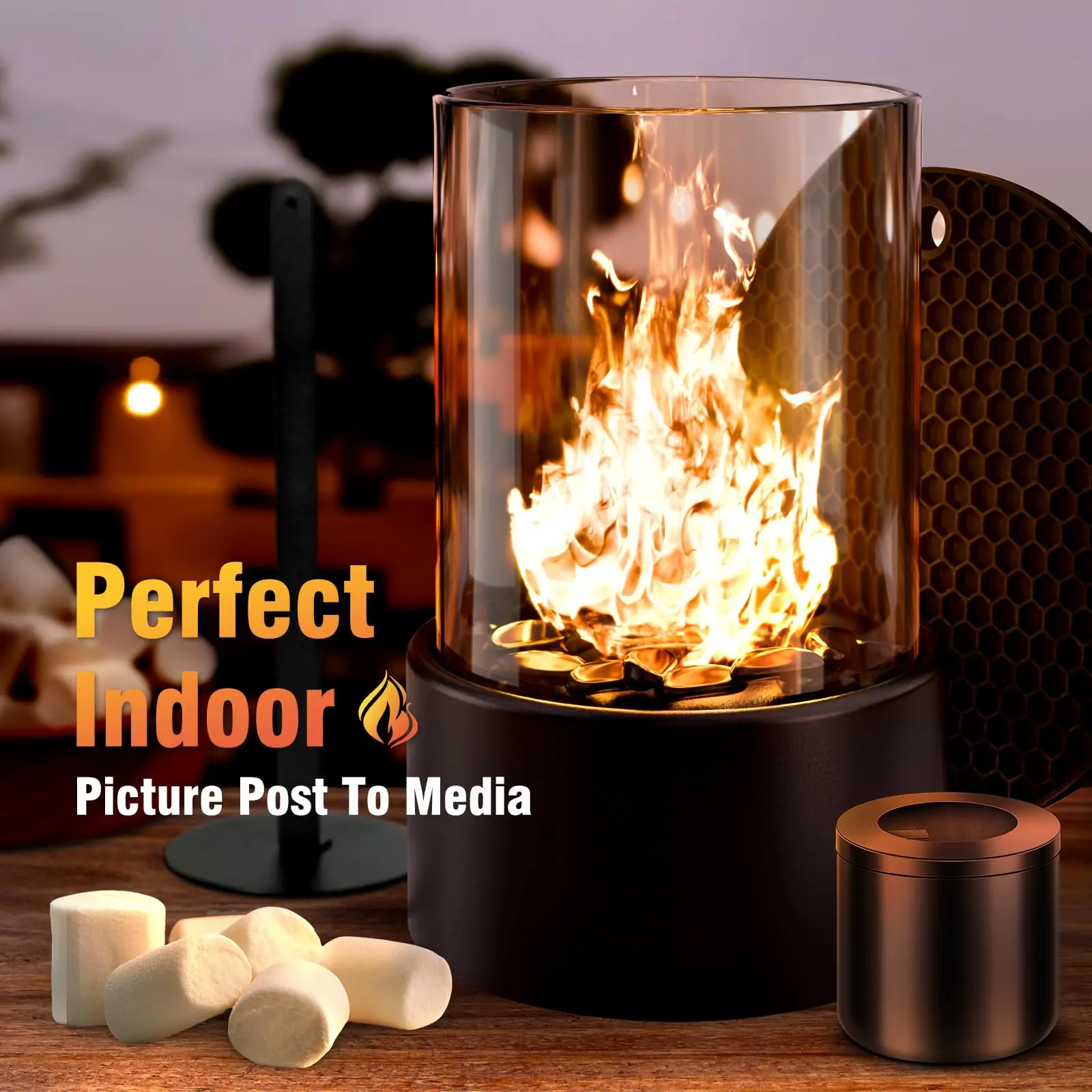 Portable Desktop Fireplace, Tabletop Fire Pit, Indoor and Outdoor Use, Ethanol Fire Pit, Adjustable Flame Heater, Ideal for Balcony Decoration, Outdoor Fire Pits