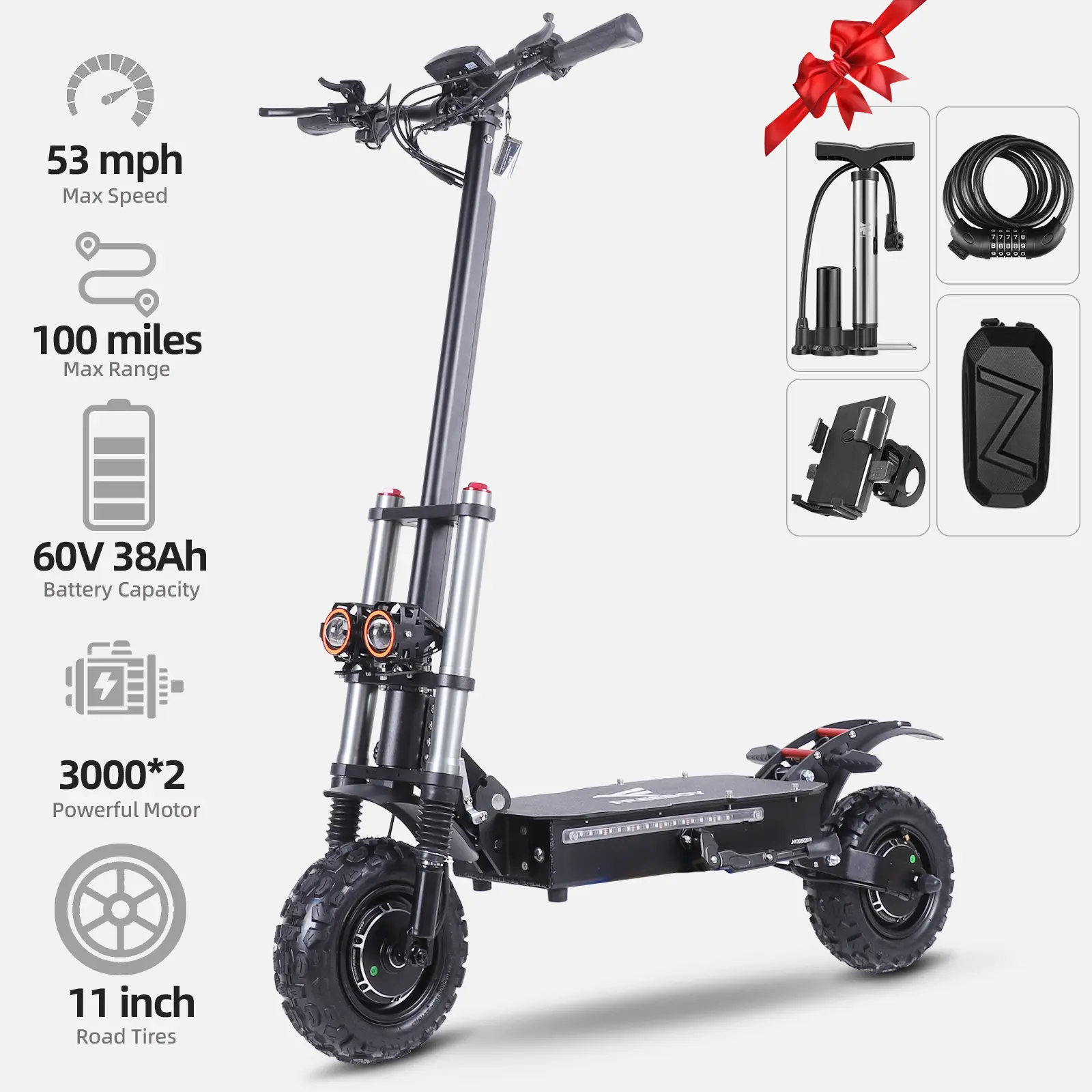 YVR J30max 2025 Electric Scooter 6000W Dual motors drive 11inch Fat Tire 53MPH 100miles Max Range 60V38AH Battery e-scooter for Adult