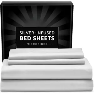 Infused Bed Sheets Set - Ultra-Soft Temperature-Regulating Fabric with Self-Cleaning Technology(TM) That Stays Fresh 3X Longer for Hygienic Sleep (White, )