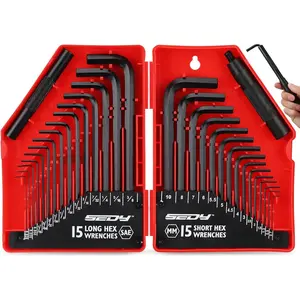 32-Piece Hex Key Wrench Set, Metric and SAE Allen Wrenches (0.028-3/8 inch, 0.7-10 mm) L Shape Allen Keys, Chrome Vanadium Steelwith 2x Extension Handle 53  pcstoolset