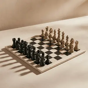 Marble Chess Set with Storage Case - Coral and Black