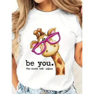 "Be You" Giraffe with Glasses Graphic T-Shirt, Cotton Comfort Tee, Empowering Fashion Outfit, Casual Shirt, Ideal Self-Love & Animal Lover Gift for Her