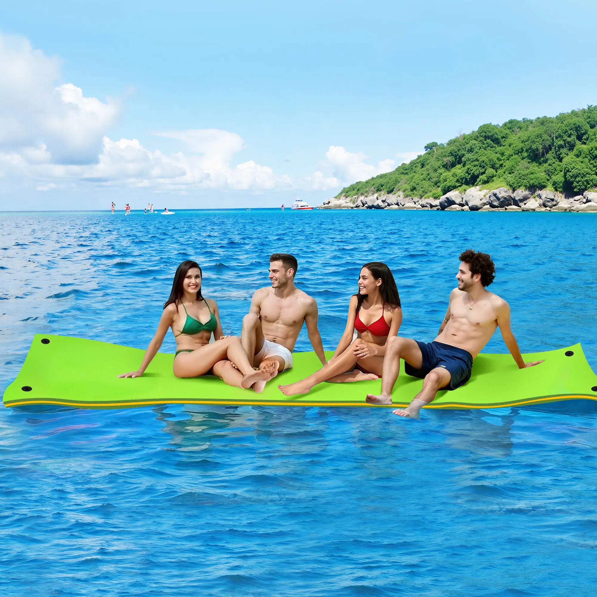 WARMOUNTS Lily Pad Floating Mat, 7/8/9/13/15.5 FT Floating Mat, 3-Layer Tear-Resistant XPE Foam Floating Water Mat with 16.4' Elastic Bungee Tethers for Lake, Pool, River, Ocean, Boat, Beach