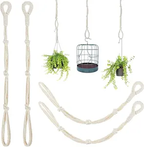 4 Pieces Macrame Plant Hanger Extender Rope Hanging Plant Extender Indoor Hanging Planters Basket Decorative Rope Pots Holder Stand for Indoor Outdoor Home Decor, Beige