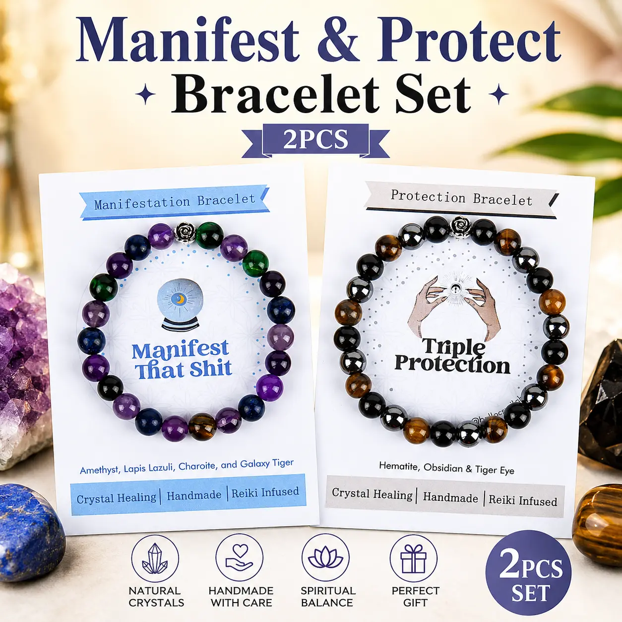 2 pcs beaded jewelry Crystal bracelet Elegant Fashion Jewelry for banque, daily wear, gift for her, Christmas gift fashion artificial Colorblock Beaded Crystal Bracelet summerwins